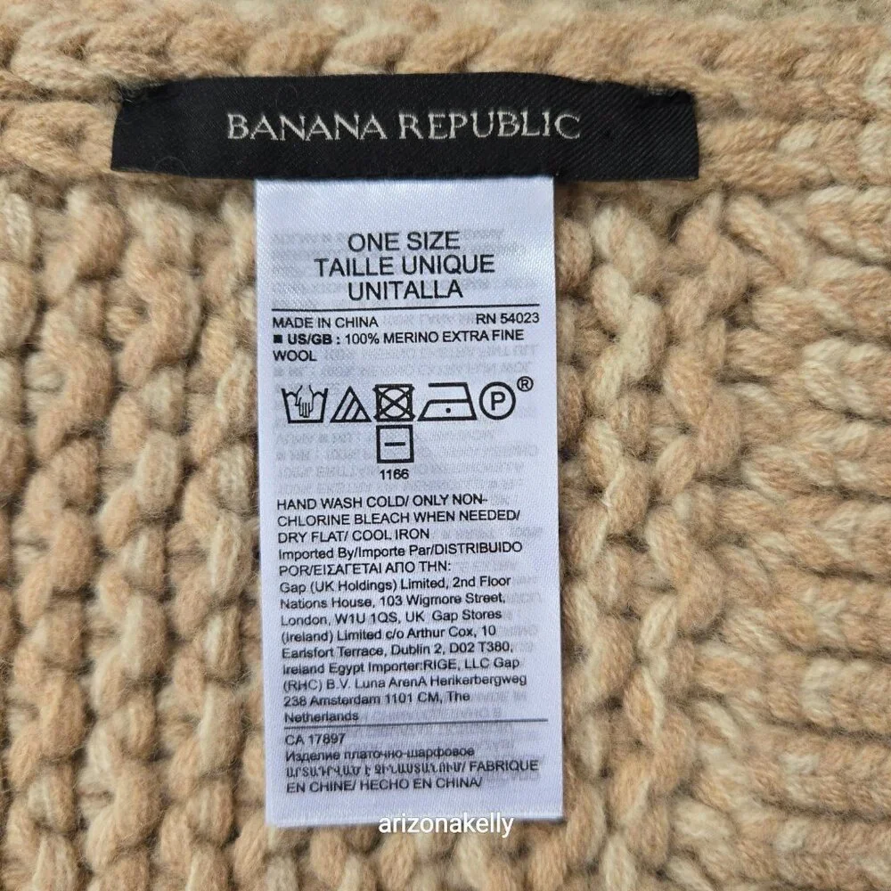 NWOT Banana Republic Merino Popcorn Stitch Scarf in Taupe CHUNKY!